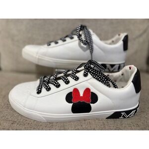 Disney Minnie Mouse White Black Polka Dot Lace Up Sneakers Shoes Women Size 11